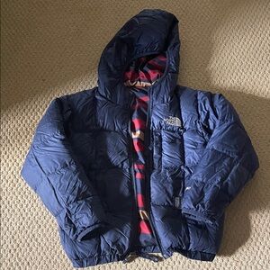 The North Face Reversible Dark Blue Hooded Puffer Jacket